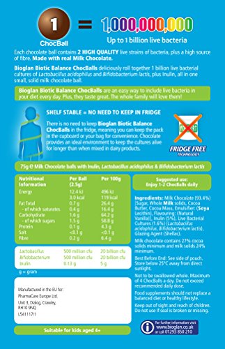 Bioglan Biotic Balance Milk Choc Balls for Kids, 1 Billion CFU Probiotic per ball, suitable for Vegetarians, Source of Fibre and Calcium. - 30 balls - Image 3