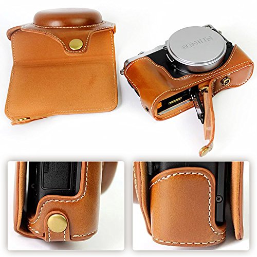 First2savvv XJD-X70-HH09S09 Premium Qualität braun Ganzkörper- präzise Passform PU-Leder Kameratasche Fall Tasche Cover für Fujifilm Fuji X70 mit Kameragurt - 3