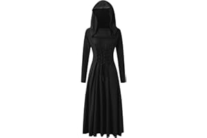 XINLONG Vestido Gótico Largo para Mujer con Capucha Disfraz de Cosplay para Halloween Carnaval Conjunto Vestido Medieval Vintage