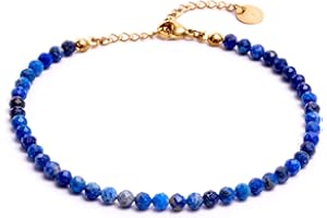 BERGERLIN Véritable bracelet de cheville en pierre naturelle avec fermoir en argent 925 sterling ou plaqué or pour femmes - collier de perles de pied avec certification d'authenticité