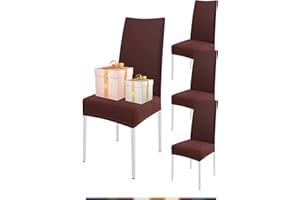 FIGOOO Fundas Sillas de Comedor Pack 4 Fundas para Sillas Ajustables Licra Cubiertas para Sillas Extraíbles Lavables Desmontables Fundas Protectoras para Sillas con Respaldo Altas(Marrón Oscuro,4pcs)