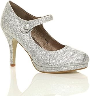 AJVANIWomens Ladies mid high Heel Mary Jane Evening Work Platform Bridal Party Prom Court Shoes Size.