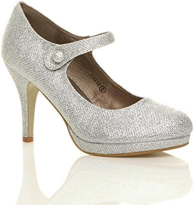 AJVANIWomens Ladies mid high Heel Mary Jane Evening Work Platform Bridal Party Prom Court Shoes Size.