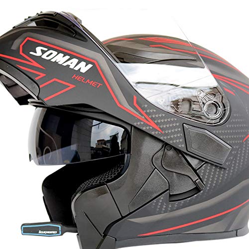 CPDZ Four seasons safety motorcycle helmet dual lens anti-fog motorbike helmet bluetooth ultra-long durable helmet all-male and all-female general red,XL