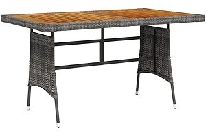 puraday Gartentisch Grau 130x70x72 cm Poly Rattan&Massivholz Akazie Multifunktionstisch Balkonmöbel Tisch Outdoor Wetterfest Gartentisch Holz Esszimmertische Couchtisch Gartentisch Balkontisch