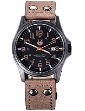 Internet Alte klassische Herren wasserdicht Datum Leder Armband Sport Quarzuhr Armee