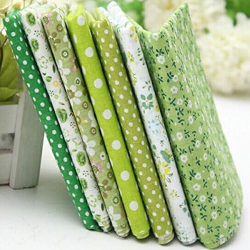 7pcs Quilt Cotton Fabric Bundle 25 x 25cm (green)