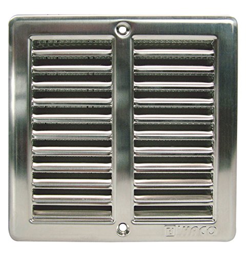 Edelstahl DIN 1.403 Lüftungsgitter Wetterschutz Lamellen 150 x 150 mm, 200 x 200 mm, 250 x 250 mm Zuluft Abluft Gitter Garage Küche Bad Wand Lufthaube INOX 1810 mit Insektennetz und Montagematerial (150 x 150)