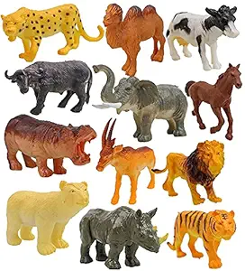 Forever Kidzz Set of 12 Big Size Full Action Toy Figure Jungle Cartoon Wild Animal Toys Figure Playing Set for Kids Current Animals Toys for Children Gifts Toys