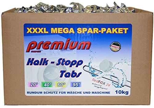 Preisvergleich Produktbild 10 kg (600 Stück) Kalk-Stopp Tabs für die Waschmaschine in normaler Folie. BRUCHWARE, deutsche Markenware für jede Waschmaschine geeignet. 20°C / 40°C / 60°C / 90°C Rundum Schutz für Wäsche und Maschine. Spart Waschmittel und Energie.