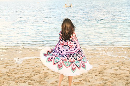 Winthome Mandala Runde Strandtuch mit Quasten-Super Soft Mikrofaser Roundie Handtuch-ursprünglicher Entwurf für Reisen / Camping / Picknick-Durchmesser 60 “ (color 1) - 2