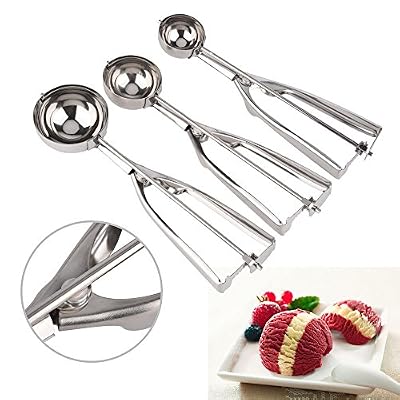 BASEIN Cuillère à crème glacée avec déclencheur Multi-fonction en acier inoxydable pour crème glacée et fruits 3pcs Set