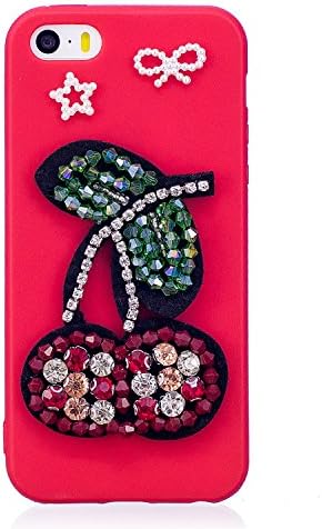 iPhone SE Case,iPhone 5S/5 Case [with Free Screen Protector],Kwapo® 3D Colorful Cartoon Painted Design Ultra-Slim Transparent Soft Flexible TPU Silicone Back Rubber Bumper Clear Protective Cover Case for Apple iPhone 5/iPhone 5S/iPhone SE - Cherry