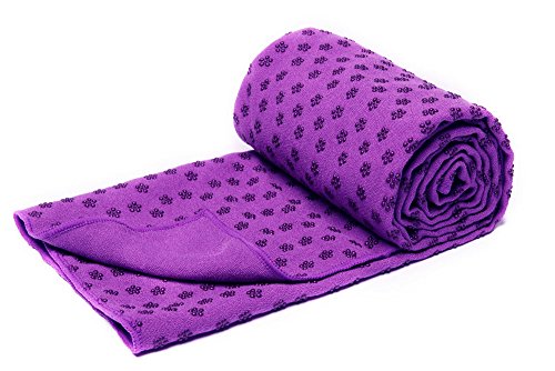 Toalla para estera de yoga bikram, de secado rápido, antideslizante con puntos de agarre (6 colores), con bolsa de transporte de malla, extra grande (62 x 183 cm), morado