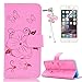 Produktbild iPhone 6S Plus Leder Hülle,iPhone 6 Plus PU Hot Stamping Bronzing Drucken Schmetterling Ledertasche,Sunroyal Retro Elegant Schön Rosa Butterfly Floral Flowers Blumen Muster Entwurf Book Type Slim Fit Soft Silikon Magnetverschluss Schutzhülle PU Leder Hülle Folio Klapp Etui Wallet Case Kunstleder Tasche Cover mit Standfunktion und Kartenfächer Tasche Wallet Case für Apple iPhone 6S Plus/6 Plus (5.5 Zoll) mit Free Displayschutzfolie und Bling Diamant Anti Staub Schutz Stecker Stöpsel-Pink