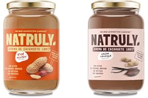 NATRULY Crema de Cacahuete Sin Azúcar, Vegana, Sin Gluten, Sin Lactosa, 100% Cacahuete Natural (Cacao+Vainilla)