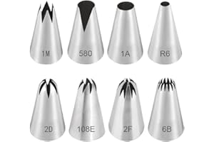HIOQFR 8pcs Grosse Douille Patisserie Professionnelle Cupcake Douille Cannelée Grandes Douilles à Pâtisserie Embouts de Glaçage Embout Poche a Douille Patisserie Inox pour Décorer Gâteaux Muffins