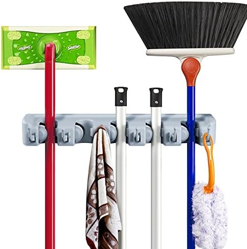 Wall-Mounted Hangers, Mops and Brooms, Large Non-Slip Automatic Hooks with hooks (5 positions, 6 hooks) for Bedrooms, Kitchens, Bathrooms, Gyms.