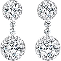 Flyonce Mujer Plata de ley 925 Pendientes Zirconia Cúbica redondo Colgante para regalo novia boda fiesta noche Silver