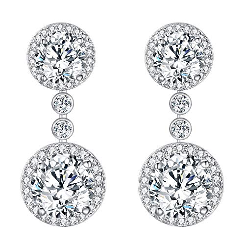 Flyonce Mujer Plata de ley 925 Pendientes Zirconia Cúbica redondo Colgante para regalo novia boda fiesta noche Silver