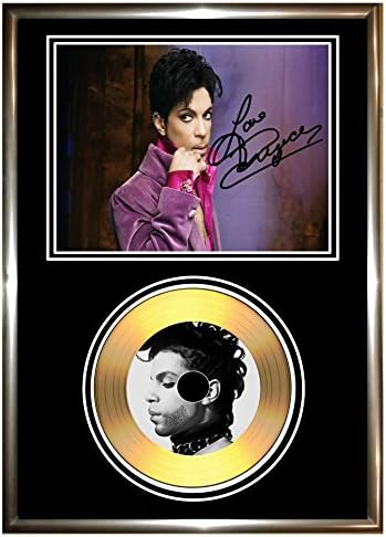 PRINCE - SIGNED FRAMED GOLD VINYL CD DISC & PHOTO DISPLAY