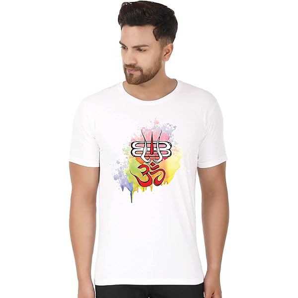 Buy Hare Krishna with Portrait Printed Round Neck White t