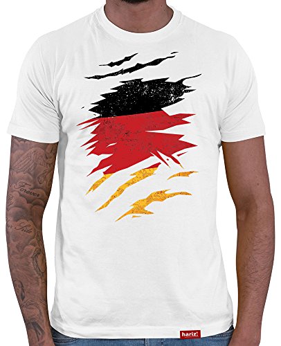 HARIZ  Deutschland Fussball Collection Herren T-Shirt Weiß Designs Wählbar Trikot Weltmeisterschaft EM Inkl Urkunde Bang Sticks WM 047 Deutschland Tatzen S
