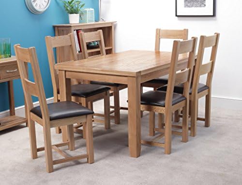 Harts Rustic 140cm Chunky Oak Dining Table with 6 Chairs (Oak, Belmont)