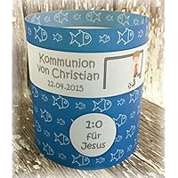 4er Set Tischlicht Tischlichter Kommunion Konfirmation Jugendweihe Taufe Fussball Deko Tischdeko personalisierbar blau