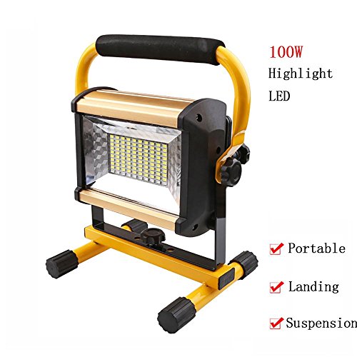 Preisvergleich Produktbild Mettime 100W Tragbare LED Flutlicht Halogenstrahler Baustrahler Arbeitsleuchten Taschenlampen 360° Drehbar Außenleuchten,IP65,Weiß + rot und blau platzen Blitz,für Camping Fischen Wandern , Keine Batterie