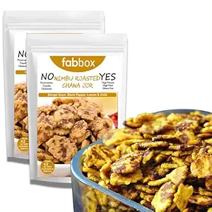 Fab box Nimbu Roasted Chana JOR, 360 Grams | Lemony Organic Travelling Snacks | Gluten Free Protein Snack, Healthy Vegan Crunchy Evening Snacks
