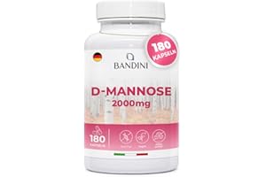 ‎BANDINI Bandini® D Mannose bei Blasenentzündung, hochdosiert, 180 Kapseln, zur Unterstützung der Harnwege, 100% vegan und gentechnikfrei, 3 Kapseln/Tag für einen 2-Monats-Vorrat