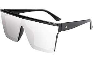 FEISEDY Occhiali da Sole Quadrati Oversize Grande da Donna Uomo Shield Occhiali senza Montatura Flat Top a Specchio Protezione UV400 B2470