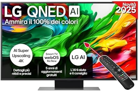 LG QNED evo AI QNED86 TV 50 pollici, Smart TV 4K, Processore α7 Gen8, Dynamic QNED Color, Local Dimming, webOS con AI e telecomando puntatore AI, Gaming con VRR 4K@60Hz, 50QNED86A6C 2025