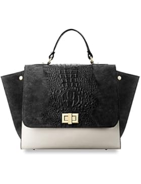 stilvolle Damentasche Handtasche Bowlingbag made in Italy 100% Naturleder Kroko - Muster