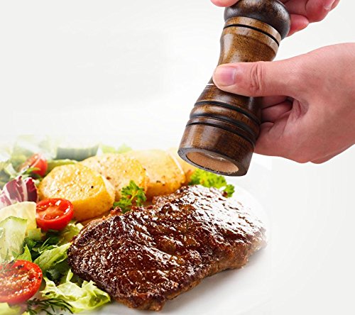 Casefashion Pfeffermühleset 2 Stück Gewürzmühler aus Echtholz für Peffer Salz Flieder Basilikum Eingebaute Keramik Messer - 7