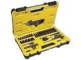 El set contiene una llave crique zócalos, zócalos de 4 - 14 mm, zócalos profundos de 4 - 14 mm, extensiones de 75 y 150 mm, UJ, juego de llaves hexagonales MM, mango conductor, adaptador de bits y 22 x bits SD