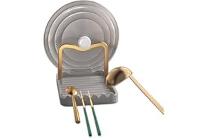 STARRY G Cooking Spoon Rest with Lid Holder, Kitchen Utensil Rest with Drip Pad, Heat-Resistant Pot Lid Stand Holder, Countertop Organiser Rack for Ladles, Tongs, Spatula, Simple Flatware Rack - G&G