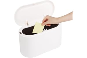 UKOFEW Cubo de Basura de Mesa con Tapa,Papelera de Escritorio,Mini Bote de Basura con Tapa para Dormitorio, Cocina, Oficina,Tocador (Blanco)
