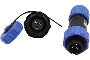 HangTon SP13 3 Pin Plug Socket Connector Aviation Circular Male Female 13A, Dustproof Cap 18AWG Wire for Industrial Power Outdoor Application