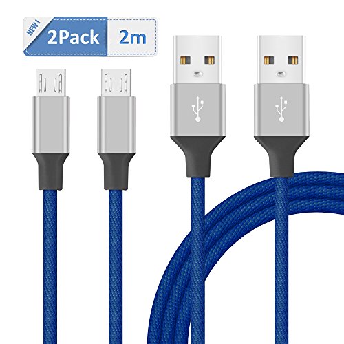GlobaLink® Micro USB Kabel mit Dopppeltem umflochtenem verwicklungssicherem Denim Jeans USB Kabel Ladekabel Datenkabel Hohe Qualität Super Robust für alle Android Apparat, Android Smartphone, Samsung, Huawei, LG, HTC, Nokia, XiaoMi, Sony, Kindle und Mehr 2 pack 2M ( JeansBlau )