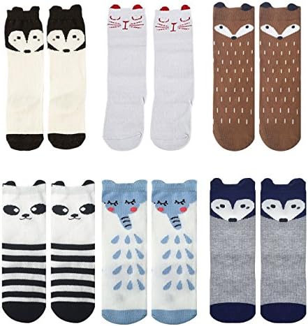 Genfien Girl's Boy's Toddlers Socks 6 Pairs in Set Cartoon Pattern Cotton Blend Thermal Cute Lovely 1-3 Years Old