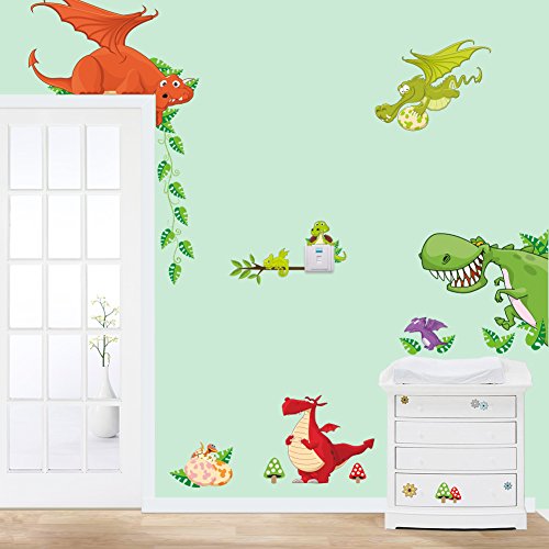 Stickerkoenig Wandtattoo Kinderzimmer Dinosaurier Drachen Dinos bunte Wandsticker Wandaufkleber Deko #002
