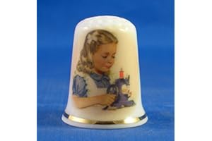 BIRCHCROFT CHINA PORCELAINE FINE à collectionner Dé à Coudre jouet Fille avec machine à coudre