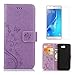 Produktbild Tasche für Samsung Galaxy J7 Prime (G610) Hülle Leder und Display Schutz Folie ,OYIME Lila Blumen und Schmetterling Muster Handyhülle zum Klappen Klappbar Magnet Kartenfach Vollschutz Klapphülle Etui Original Flip Case Full Book Cover Bumper Zubehör Set