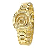 CWYPB Lady Diamond Armband-Uhr, weibliche Hohle Quarz Armbanduhr Edelstahl-Strap Wasserdichte Damenuhr zum Weihnachtsgeburtstag (Goldenes Silber),Gold
