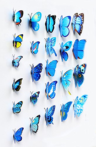 UWILD® 3D Schmetterling wandaufkleber 3D Wandtattoo Wand Aufkleber Wandsticker Schmetterling Aufkleber Schmetterlinge im 3D-Style Wanddekoration mit Klebepunkten zur Fixierung (Klebepunkten+ Magnet) (12 Blau+12 Lila) - 7
