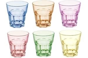 TRESV Set de 6 Vasos de Colores Pastel, Vasos de Cristal Multicolor Altos de 300ml,Aptos para Lavavajillas (300ml Todo color)