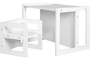 roba Ensemble Table et Chaise Réversibles pour Enfants - 3 Hauteurs d'Assise - Table Convertible en Banc - 9 Mois à 10 Ans - Bois Laqué Blanc