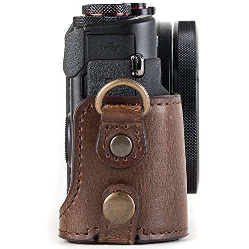 MegaGear MG952 Etui avec Bandouli  re Acc  s batterie en Cuir pour Appareil photo Canon PowerShot G7 X Mark II Marron fonc  